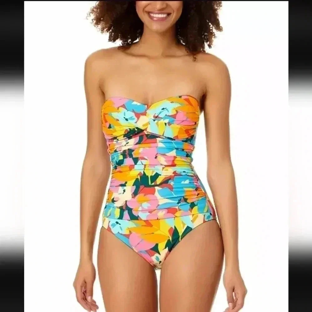 ANNE COLE Women's Plumeria Twist-Front One-Piece Swimsuit